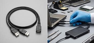 Y-кабель USB: два USB-A (питание/данные + дополнительное питание) на