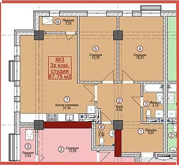 о2 девелопмент: 3 комнаты, 88 м², Элитка, 8 этаж, Готовая ПСО (под самоотделку) — 5