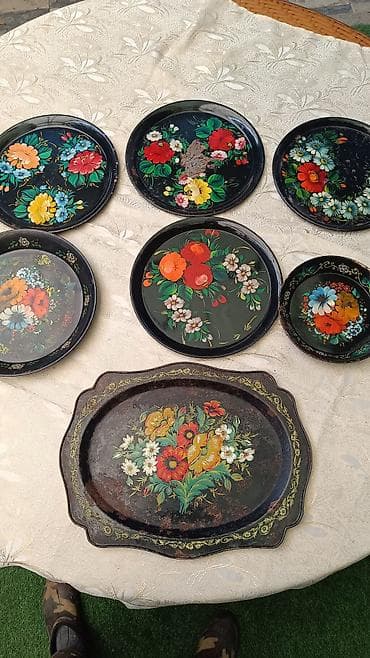 Старинные подносы Жостовская ручная роспись отличный декор в хорошем