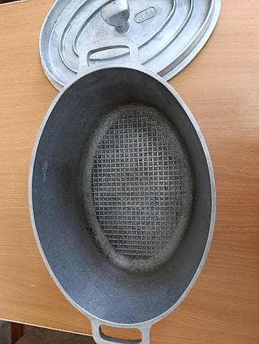 Кухонные принадлежности: Дюралюминиевый овальный казан/гусятница с крышкой. - Материал: литой — 3