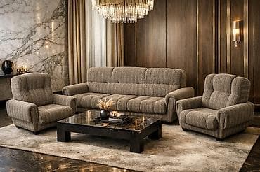 ткань на мебель: Комплект мягкой мебели, Б/у, Самовывоз, цвет - Бежевый — 2