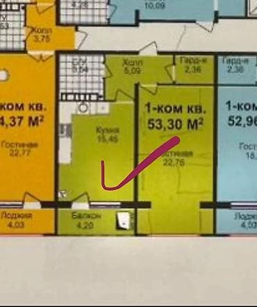 Батирлер: 1 бөлмө, 54 м², Элитка, 3 кабат, Даяр ПСО (өзү оңдоп түзөтүп бүтүү үчүн) — 2