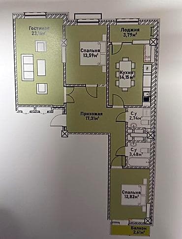 3 комнаты, 70 м²