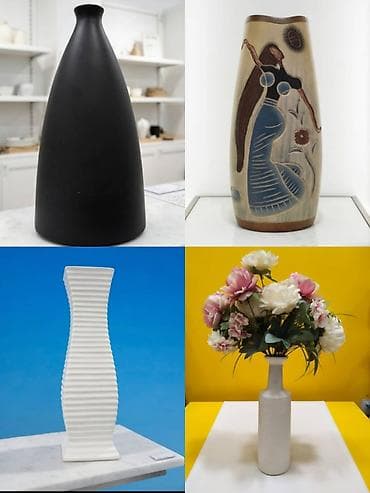 рельеф: Набор интерьерных ваз (керамика/фарфор) - Ваза 1: матовая черная — 1