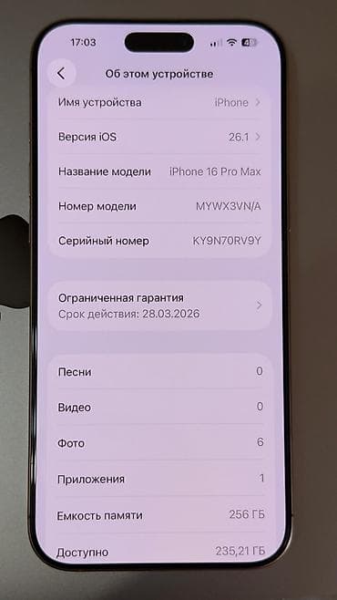 intel core: IPhone 16 Pro Max, Колдонулган, 256 ГБ, Desert Titanium, Заряддоочу түзүлүш, Коргоочу айнек, Каптама, 94 % — 10