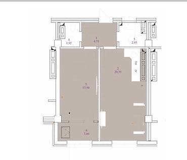 discovery studio: 1 комната, 47 м², Асанбай мкр Элитка, 7 этаж, ПСО (под самоотделку) — 1