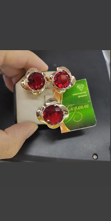 рубин: Комплект с камнями Рубин Серебро+ золото 925пробы Камни под Рубин — 1