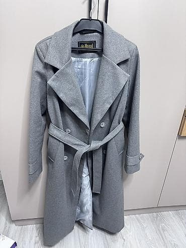 хиджаб одежда: Женское пальто Hazal, серое - Классический двубортный крой с широкими — 1