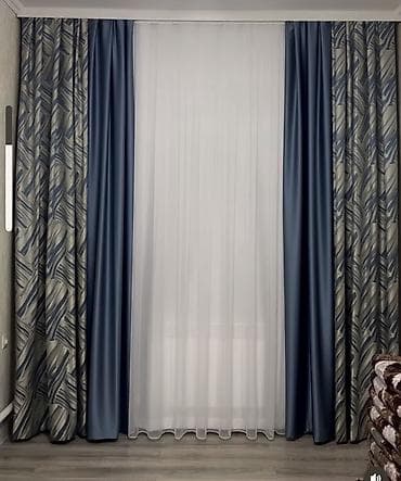 тюли и шторы: Комплект штор, Сатин, С тюлем в комплекте, Готовое изделие, Для зала — 1