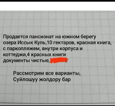 продажа домов на иссык куле: Продается пансионат на южном берегу озера Иссык Куля, документы — 1