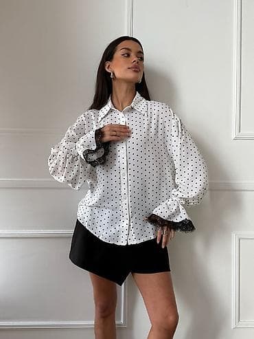 рубашка в клетку: Блузка, Классическая модель, В горох, С воланами — 2