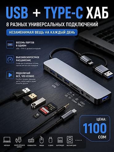 thunderbolt 3: ⚡Универсальный хаб-адаптер Type‑C 8‑в‑1, незаменимая вещь, 8 — 1