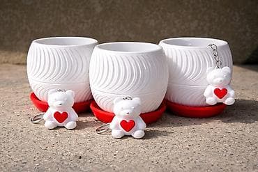 Горшок для растений с поддоном + брелок-мишутка. Можете