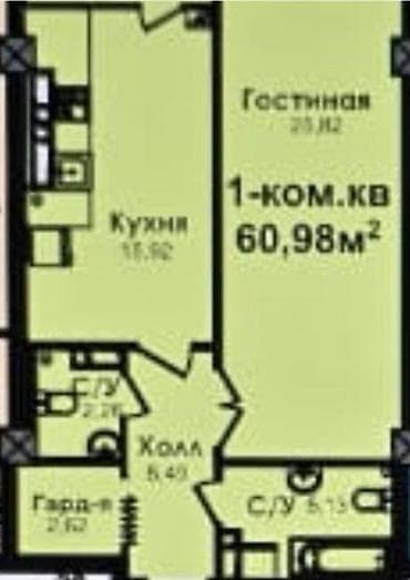 2 комнаты, 61 м², Элитка, 9 этаж, Готовая ПСО (под самоотделку) — 1