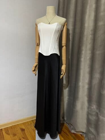 теннисный юбка: Юбка, Модель юбки: Прямая, Макси, Атлас, Высокая талия — 1