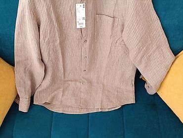 рубашка льняная: Мужская рубашка, XL, Uniqlo, Новый, цвет - Коричневый, Платная доставка — 7