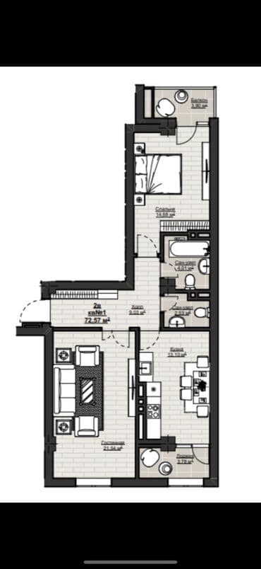 продаю дом в районе кызыл аскер: 2 комнаты, 73 м², Элитка, 10 этаж, ПСО (под самоотделку) — 2