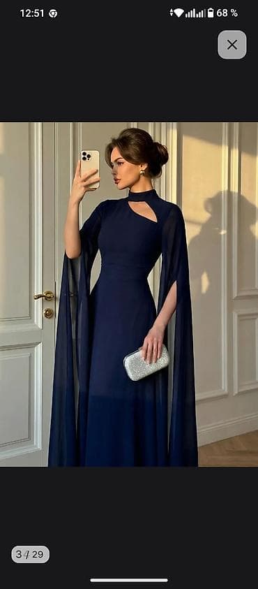 вечер: Вечернее платье, Длинная модель, Шифон, С рукавами — 3