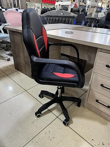 Терезелер жана комплектөөчүлөр: Офис креслолор, Дөңгөлөктүү, түсү - Кара, Экокожа — 5