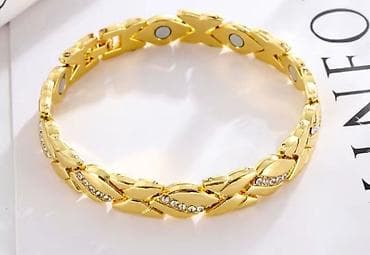 Золотистый браслет с магнитными вставками и кристаллами - Материал