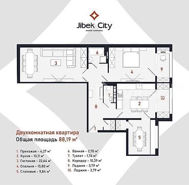 pro group: 2 комнаты, 88 м², Церковь Элитка, 7 этаж, ПСО (под самоотделку) — 2