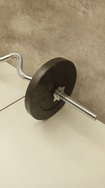 Спорт и отдых: Штанга с кривым грифом
2 блина по 5кг 
общий вес 16кг — 2