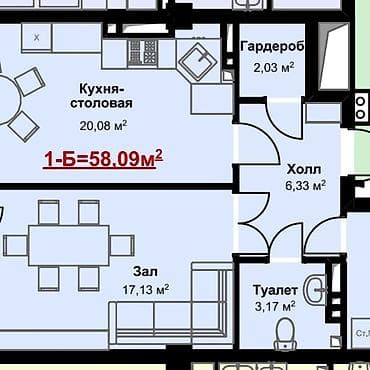 5: 1 комната, 58 м², Кок-Жар ж/м Элитка, 5 этаж, ПСО (под самоотделку) — 10