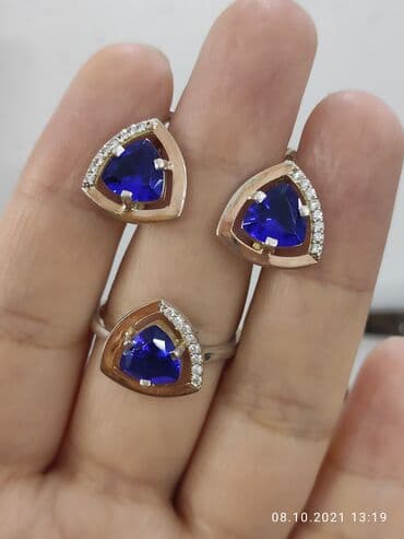 эксклюзивные свадебные пригласительные: Комплект с камнями Сапфир Серебро пробы 925 покрытие золотом — 1