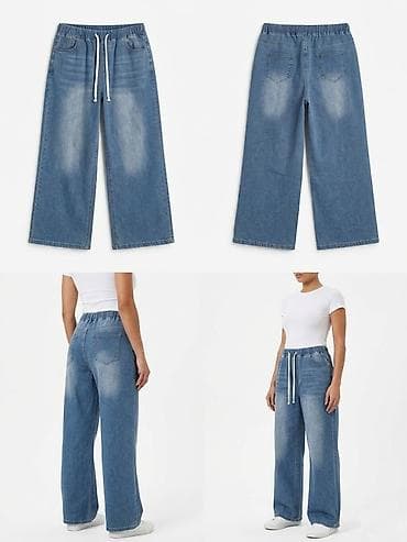 Джинсы-палаццо на эластичном поясе (Light Blue Wash). Стильные и