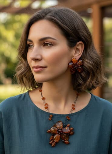 диадема ободок: Янтарное ожирелье 2 шт. 1 - ожирелье и браслет. 2 - ожирелье — 1