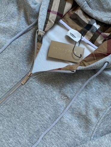 Эркектер кийими: Худи на молнии Burberry - Цвет: серый меланж - Материал: плотный — 3