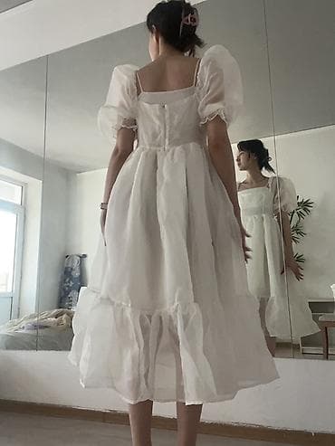 детское платье белое: Вечернее платье, А-силуэт, Шифон, С рукавами, Шлейф, M — 4