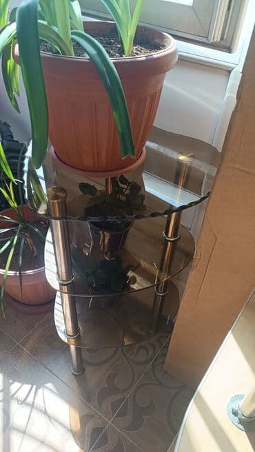 напольные полки: Элегантная угловая полка из светлого дерева с тремя вместительными — 13