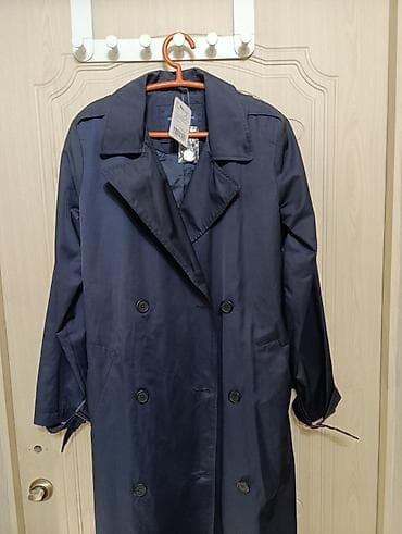 Плащтар, тренчтер: Тренч 36 размер (M), тёмно-синий, двубортный, новый, качественно — 4