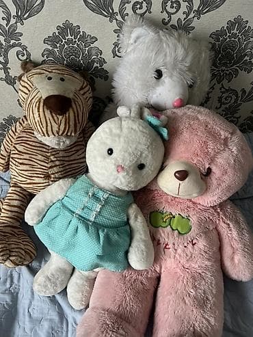 Мягкие игрушки, набор из 4 штук: - Тигр в полоску, большой, с вышитыми