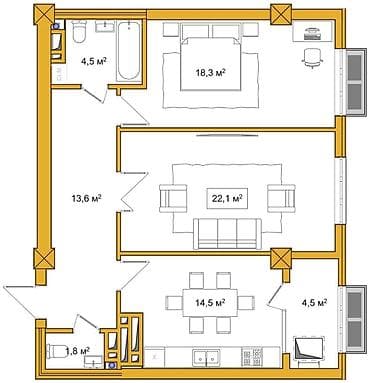 Продажа квартир: 2 комнаты, 79 м², Элитка, 17 этаж, Готовая ПСО (под самоотделку) — 3