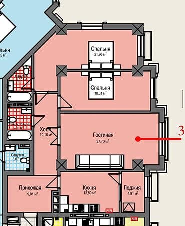 авангард сити квартиры: 3 комнаты, 124 м², ПСО (под самоотделку) — 3