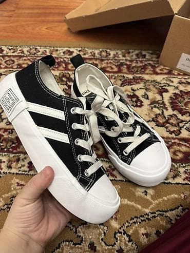 базовый: Кеды унисекс, низкие, черно-белые - Материал верха: плотный текстиль — 1