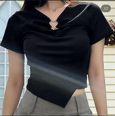 Женская укороченная футболка/топ, черный цвет. - Материал: мягкое