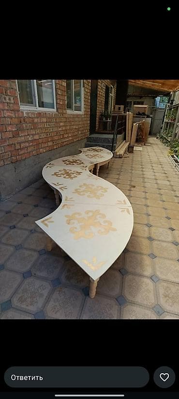 кыргызский орнамент: Национальный кыргызский стол, Не раскладной, Дерево, цвет - Бежевый — 2