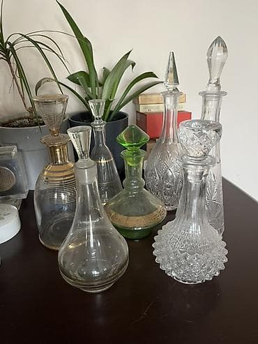 бутылки от водки: Набор винтажных стеклянных графинов СССР с пробками (7 шт.) Какие-то — 1