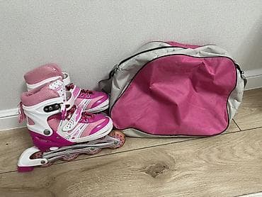 Спорт и хобби: Роликовые коньки детские раздвижные + сумка - Цвет: розовый/белый - — 2