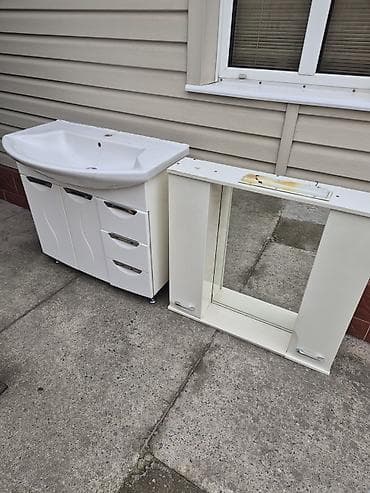 умывалники: Тумба для ванны, С раковиной, ЛДСП, цвет - Белый — 1