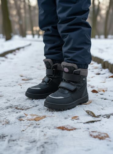 обувь рабочий: Зимние детские ботинки, цвет черный. - Теплая меховая подкладка по — 4