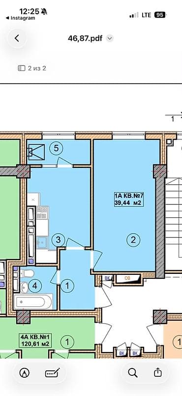 1 комната, 39 м², Асанбай мкр Элитка, 9 этаж, ПСО (под самоотделку) — 1