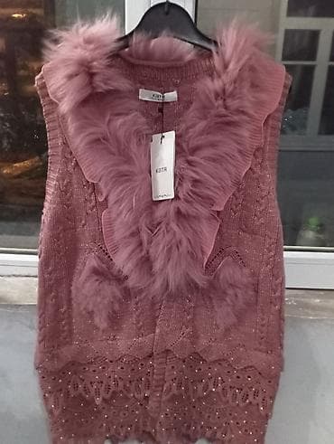 плотя: Вязаный жилет с меховой отделкой - Цвет: пудрово‑розовый - Материал — 2