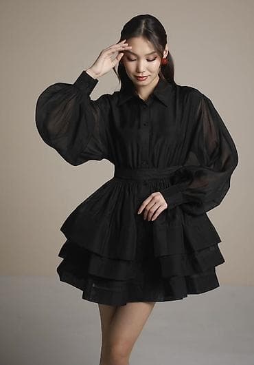 мини юпка: Черное короткое платье-рубашка с выразительными деталями BrandMIXX — 2