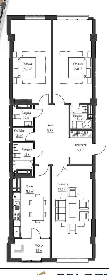 Продажа квартир: 3 комнаты, 133 м², Элитка, Готовая ПСО (под самоотделку) — 2