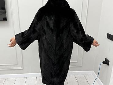 Мужская обувь: Натуральная Норковая Шуба из чёрного меха, длина до колена, свободный — 2