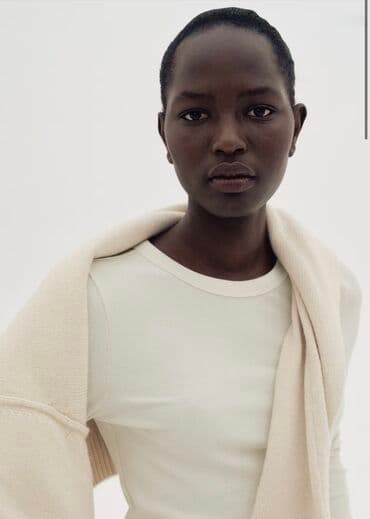 туника трикотажная: Лонгслив H&M, кремовый/молочный оттенок. - Рельефная — 3